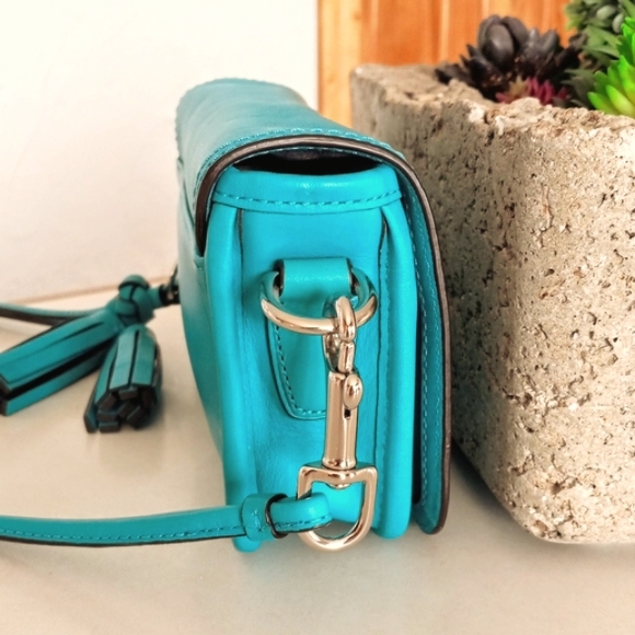 Coach Legacy Turquoise Aqua Leather Penny Crossbody Small Shoulder Bag - Picture 6 of 9